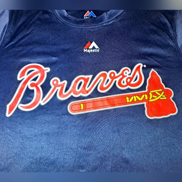 Atlanta Braves T-shirt Boy's Medium 10/12 Majestic Blue Unisex Kids MLB Baseball - Picture 6 of 8